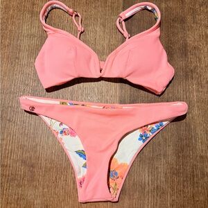 Maaji Coral Textured Bikini Bottoms with Floral Interior